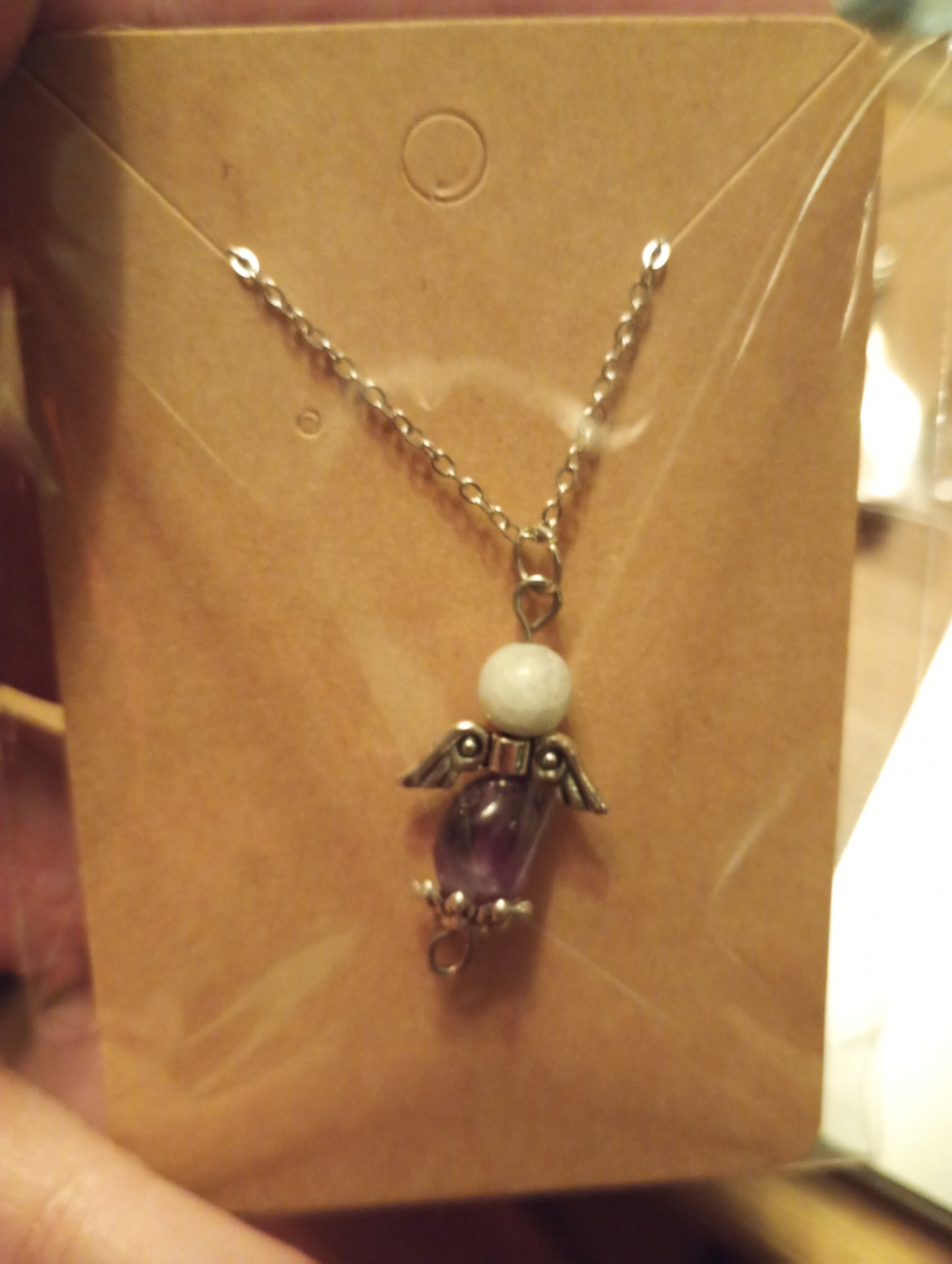 Ketting Geluksengel amethist en lavendel jade