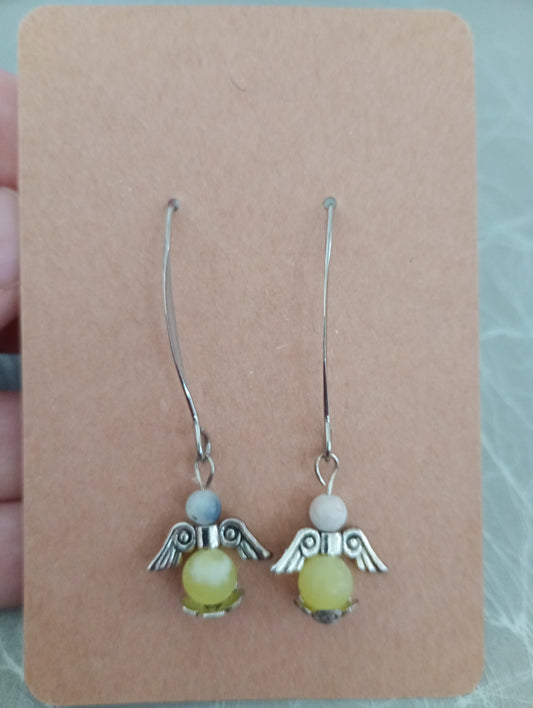 Oorhangers geluksengel sodaliet en lemon jade