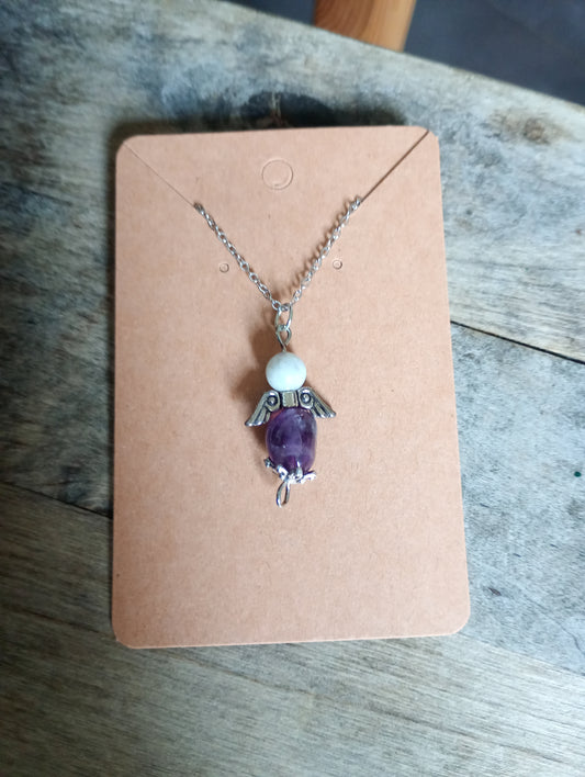 Ketting Geluksengel amethist en lavendel jade